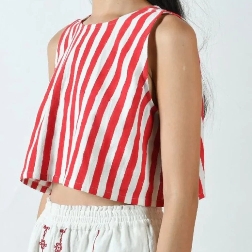 Cherry Cane Tie Back (Crop) Blouse - Picture 2 of 8